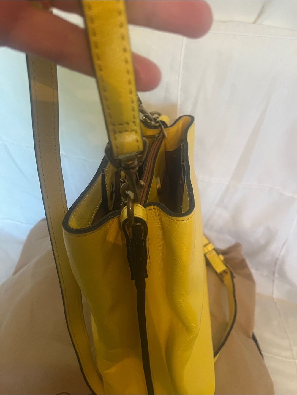 Patricia Nash Bright Yellow Leather Chain-Accent Crossbody - Picture 9 of 16
